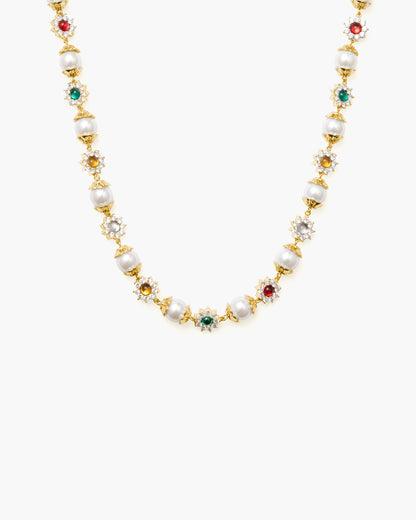Daisy Pearl Necklace in Silver