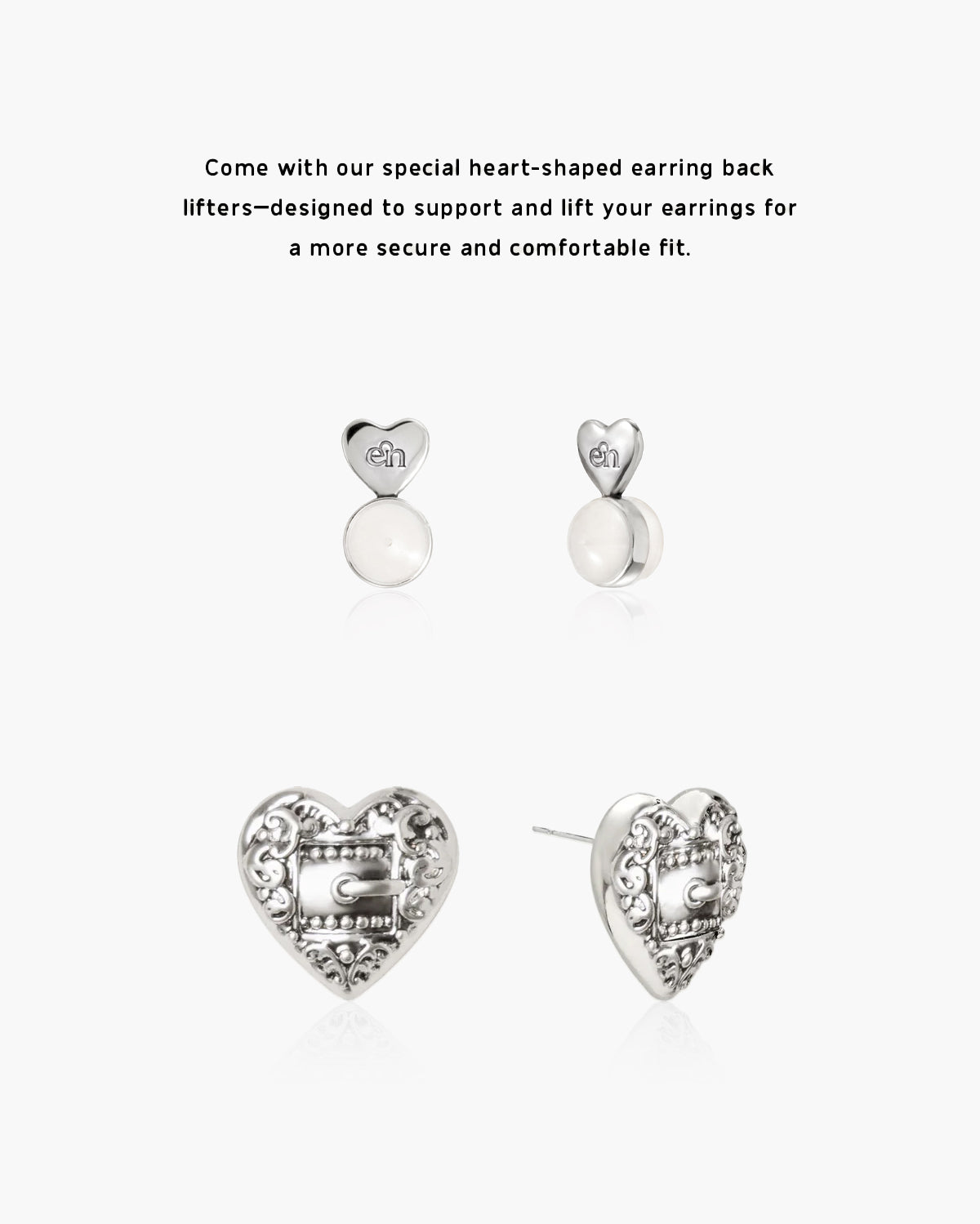 Belted Heart Stud Earrings in Silver