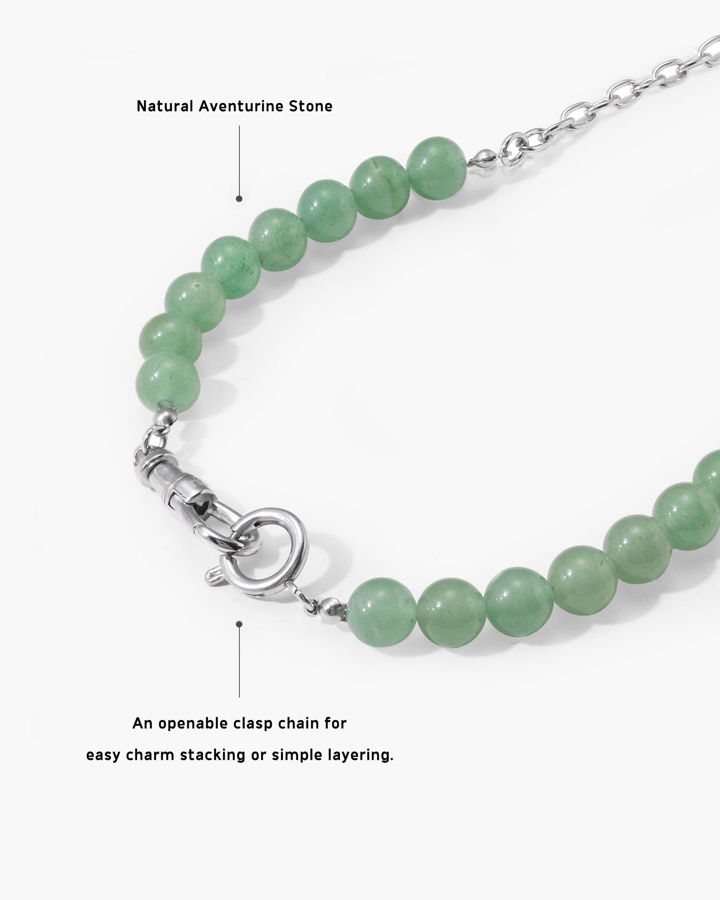 Green Aventurine Beaded Necklace with Charm Holder Clasp