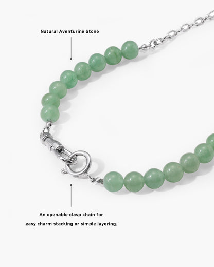 Green Aventurine Beaded Necklace with Charm Holder Clasp