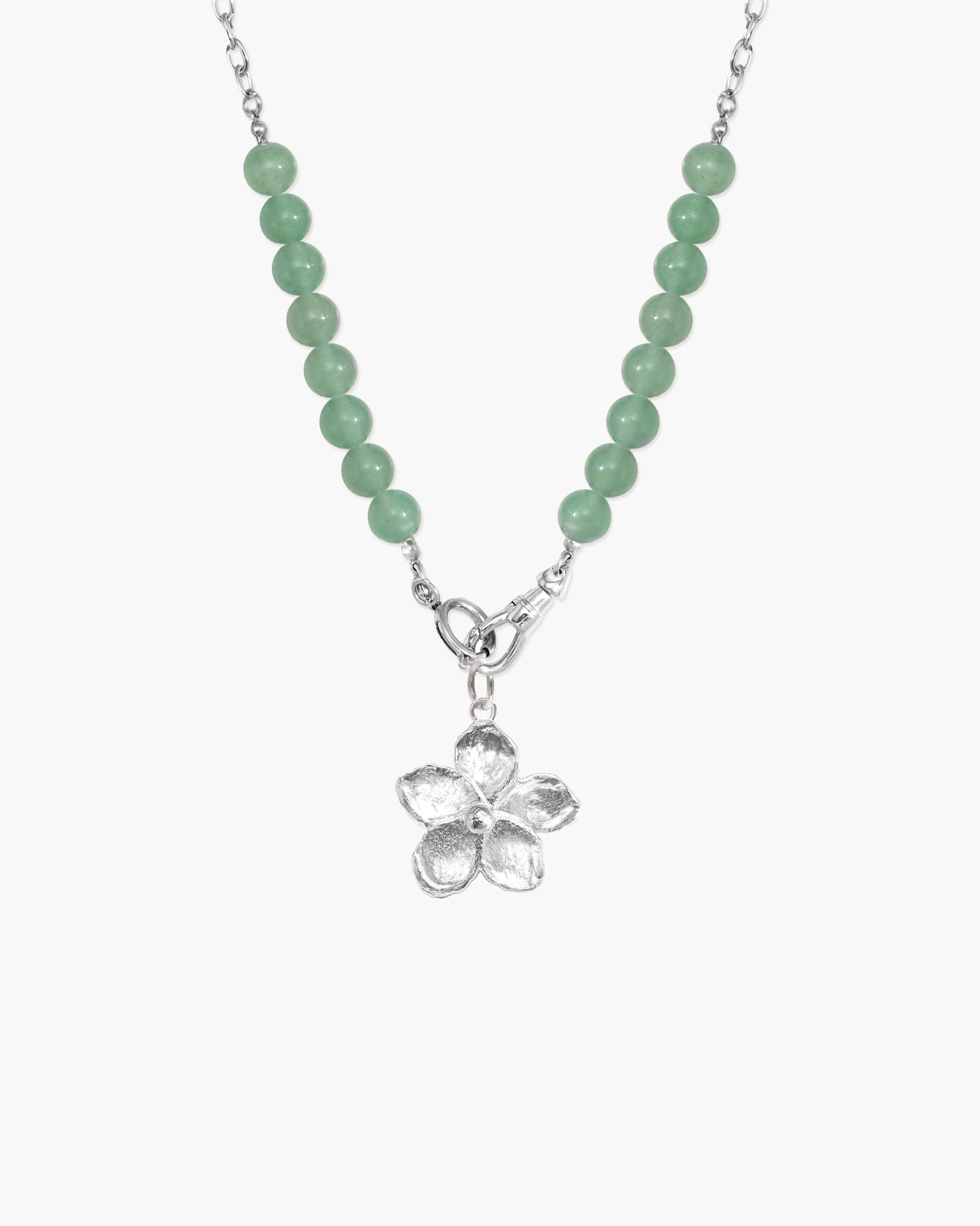 Green Aventurine Beaded Necklace with Charm Holder Clasp