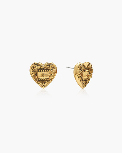 Belted Heart Stud Earrings in Silver