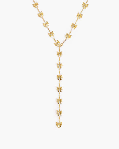 Bow Lariat Long Necklace in Silver