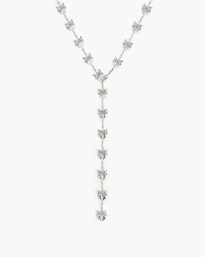 Bow Lariat Long Necklace in Silver