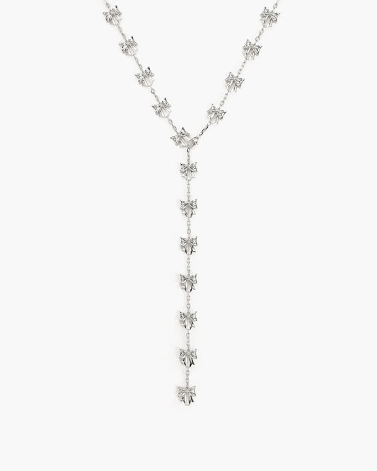 Bow Lariat Long Necklace in Silver