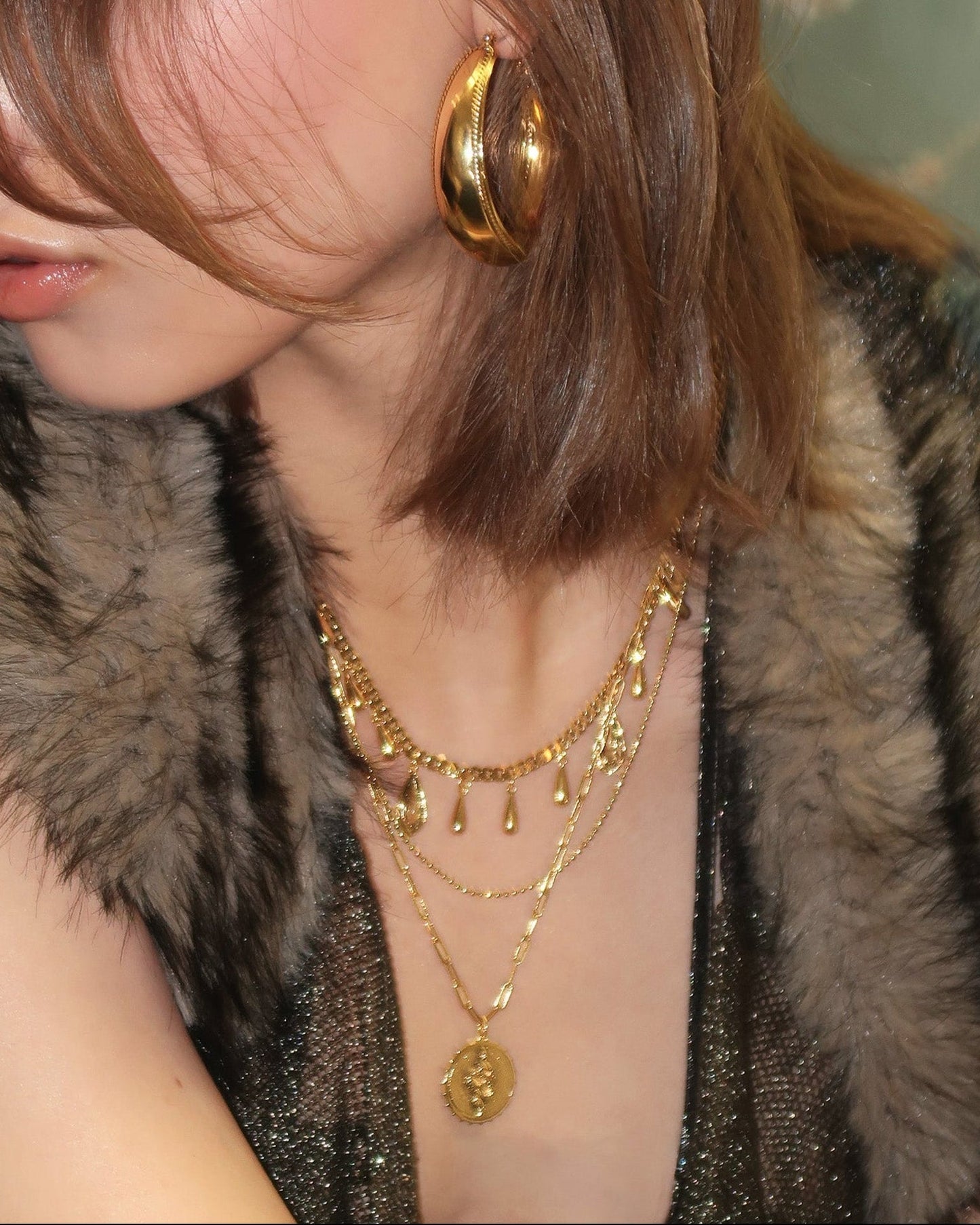Second Skin Detachable Layered Snake Coin Necklace