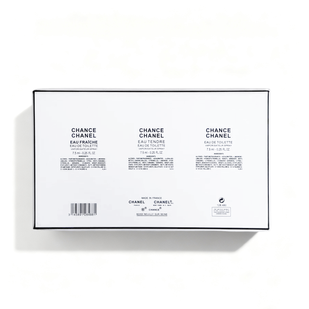 Chanel white box sample set of three round bottles