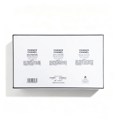 Chanel white box sample set of three round bottles