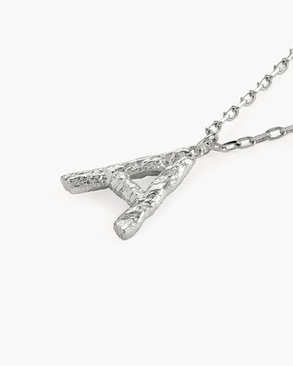 Textured Initial Letter Necklace in Silver