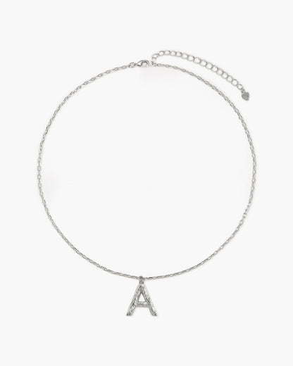 Textured Initial Letter Necklace in Silver