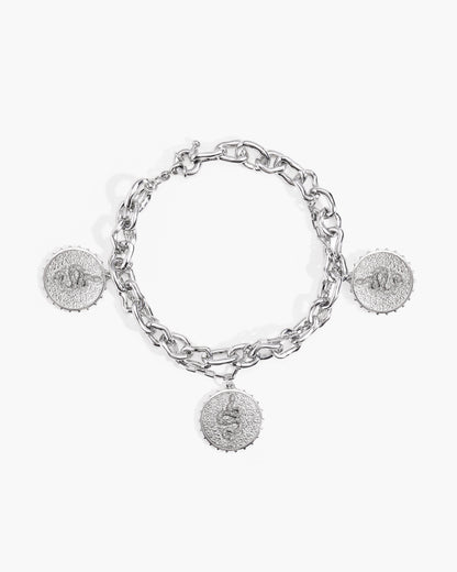 Trinity Snake Coin Double Chain Bracelet in Silver