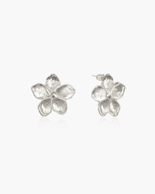 Textured Floral Earrings in Silver