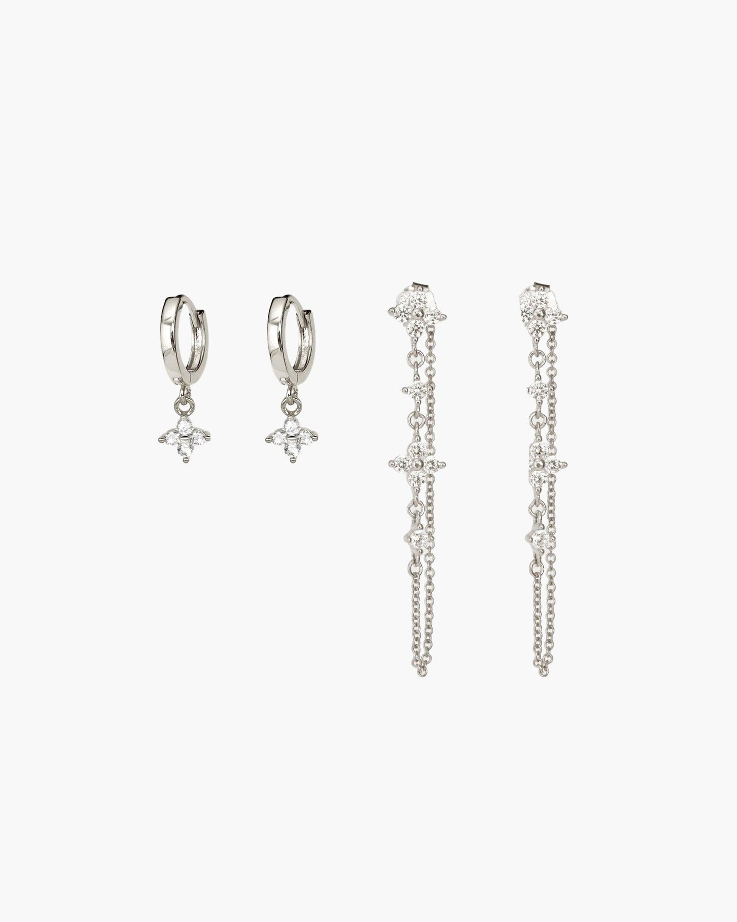 Silver Clover Drop Earrings