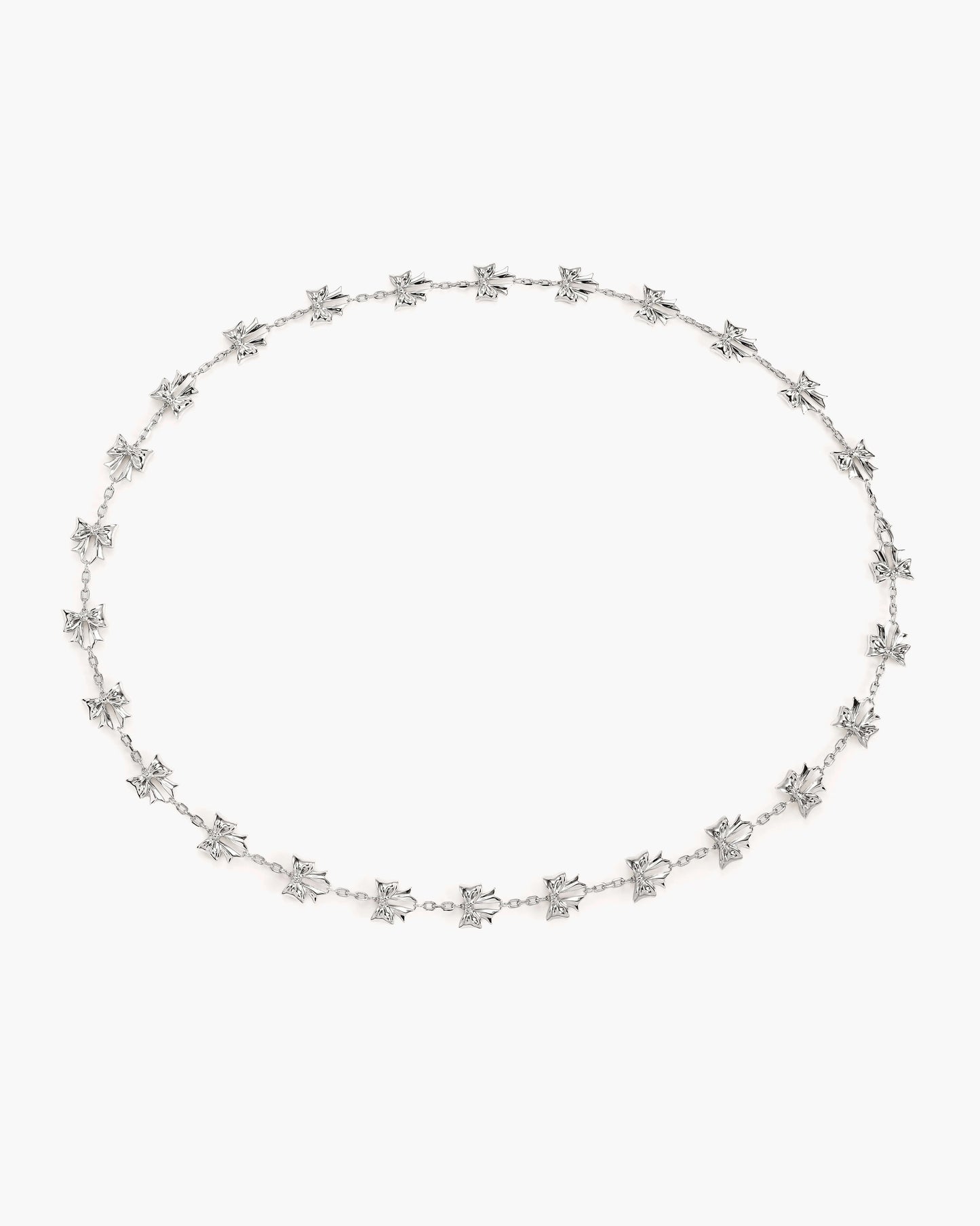 Bow Lariat Long Necklace in Silver