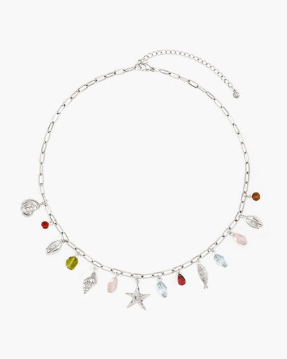 Coral Dancer Multi-charm Choker Necklace in Silver