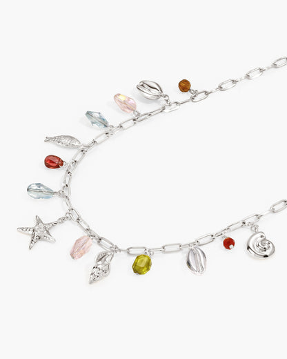 Coral Dancer Multi-charm Choker Necklace in Silver