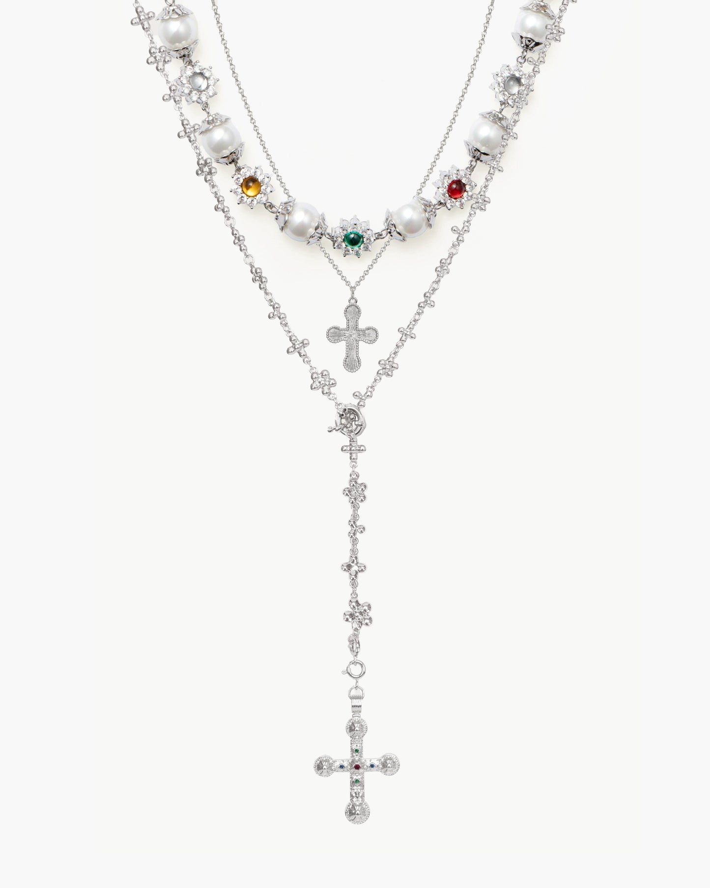 Daisy Pearl Necklace in Silver